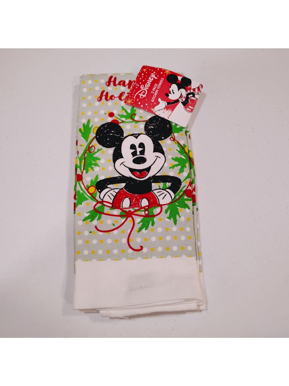 Disney Mickey Mouse Happy Holidays Christmas 2 Pack Kitchen Towles NWT